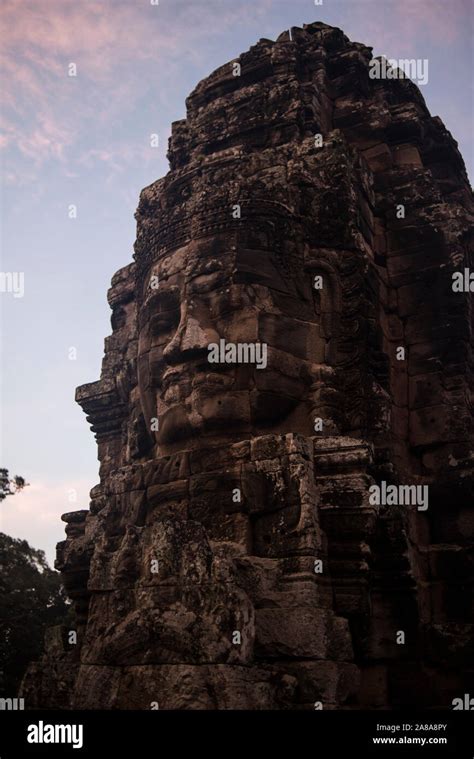 Stone Carved Buddha Head In Bayon At The Angkor Thom Temple In Angkor