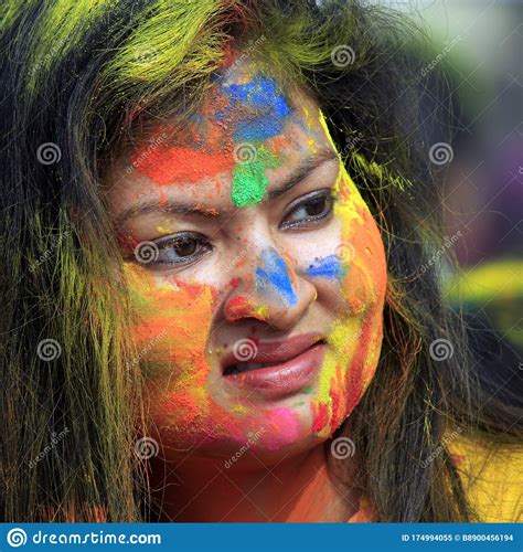 Portrait Of Beautiful Lady At Holi The Color Festival Of India