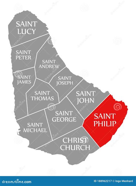 Saint Philip Red Highlighted In Map Of Barbados Stock Illustration Illustration Of Philip
