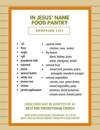 Names are not recorded, but the. In Jesus' Name Food Pantry | West End Presbyterian Church