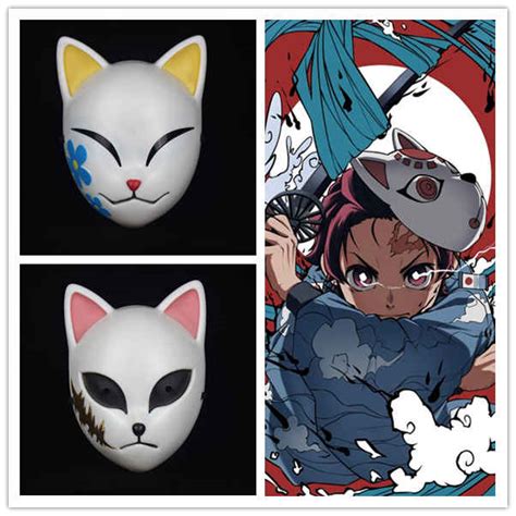 Kitsune Tanjirou Sabito Makomo Cosplay Face Warding Mask Anime Demon Slayer Kamado