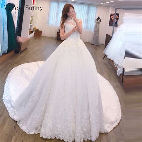 Vinca Sunny 2018 High Neck Backless Wedding Dresses Ball Gown Vestido