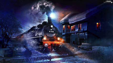 Winter Train Station Night Trains Wallpapers 1920x1080