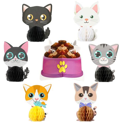 Buy Mallmall6 7pcs Cat Themed Honeycomb Centerpieces Birthday Party