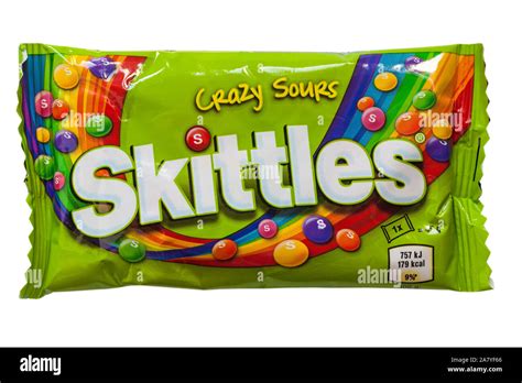 Packet Of Crazy Sours Skittles Sweets Candy Candies Isolated On White