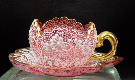 At Auction Very Fine Antique Decorated Moser Art Glass Cup And Saucer