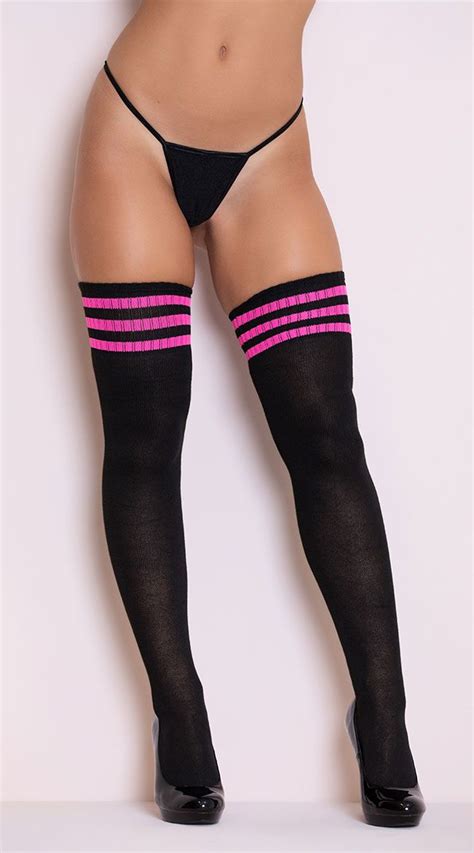 Xgen Products Pink Striped Thigh High Socks Pink And Black Thigh