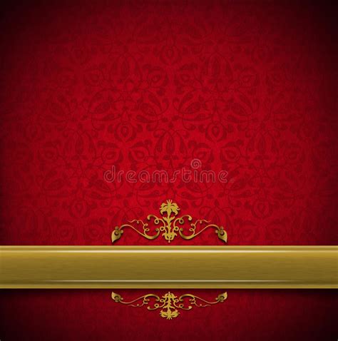 Luxury Floral Red And Gold Velvet Background Stock