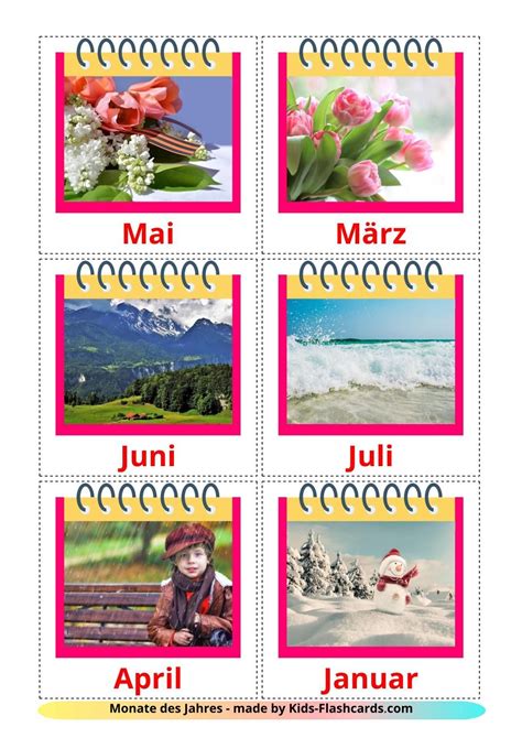 Months Of The Year 12 Free Printable German Flashcards Flashcards