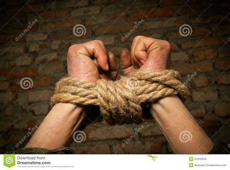 Hands Of Man Tied Up With Rope Stock Image Image 23445649