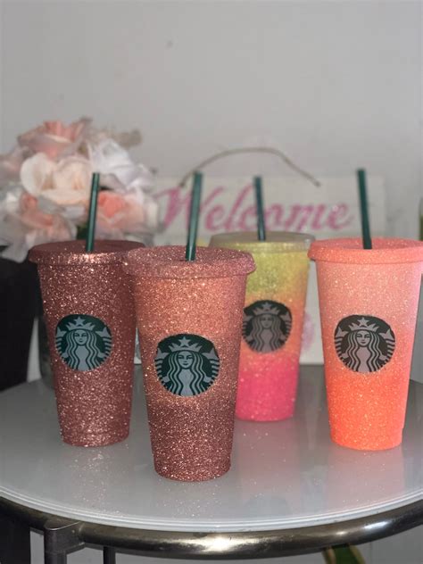 Rose Gold Starbucks Cup Customized Reusable Cold Cup Etsy