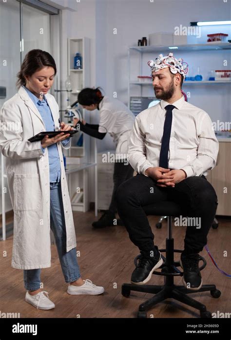 Neurologist Woman Monitoring Brain Evolution Developing Medical Treatment For Neurological
