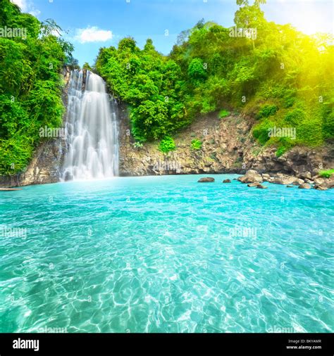Beautiful Dambri Waterfall In Tropical Forest Vietnam