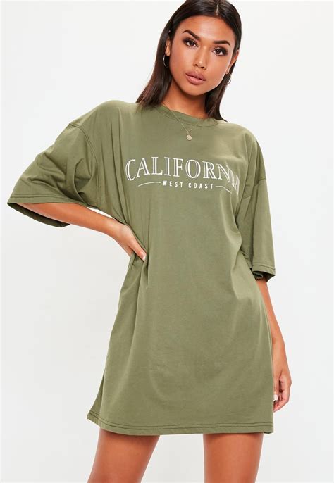 Khaki Oversized California T Shirt Dress Missguided In 2020