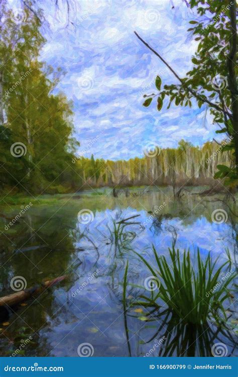 Wetland Swamp Digital Painting Alaska Woods In Autumn Royalty Free