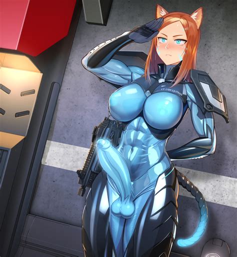 nisetanaka original highres 1girl abs arm behind back armor bodysuit cat girl cropped
