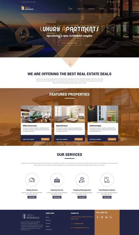 High Residence Bootstrap 4 Template For Real Estate Website Ncode