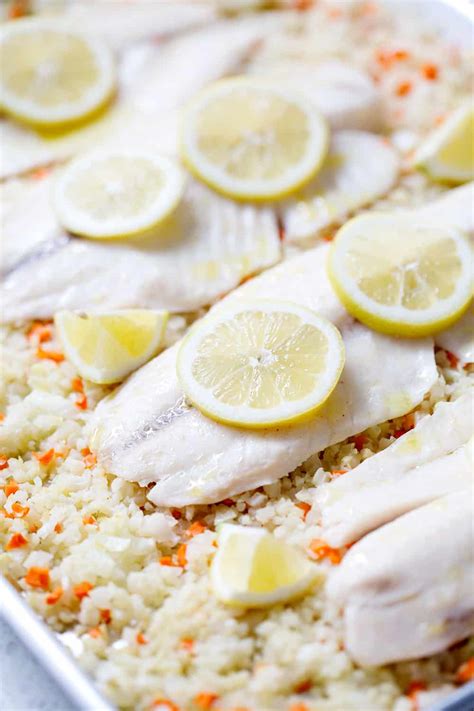 Baked Fish With Cauliflower Rice Pilaf Sheet Pan Meal Bon Aippetit