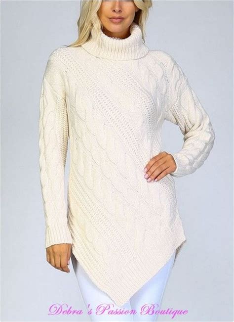 Chunky Cable Knit Turtleneck Top Ivory Turtle Neck Chunky Sweater