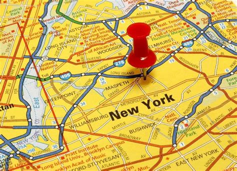 New York Map Of New York City With Red Push Pin Ad City Map