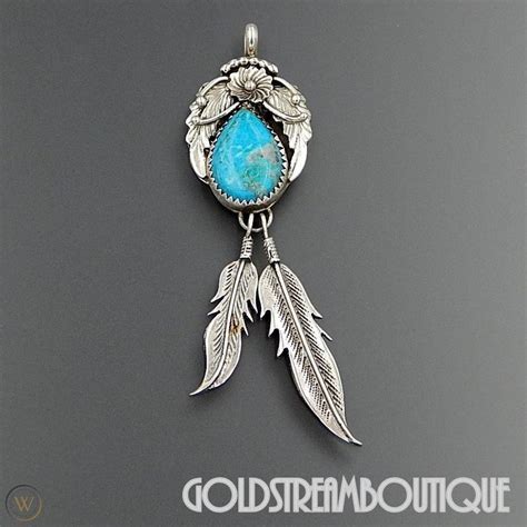 Richard Begay Navajo Sterling Silver Turquoise Floral Dangle Feathers