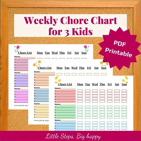 Weekly Chore Chart For 3 Kids Printable Chore List Multiple Kids