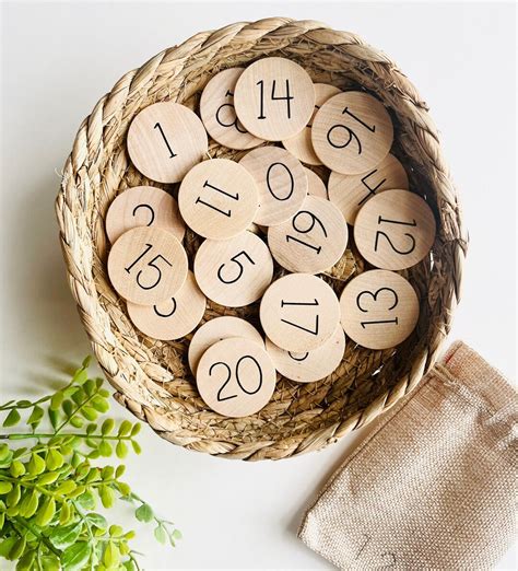 Wooden Number Coins Montessori Math Wooden Number Discs Counting 1 20