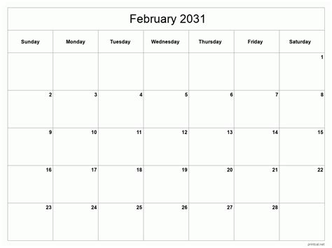 Printable February 2031 Calendar Free Printable Calendars