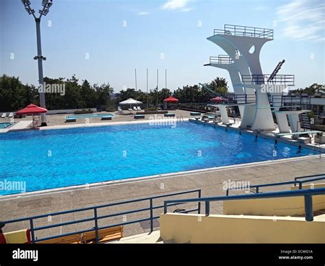 High Diving Board At A Public Swimming Pool Stock Photo Alamy