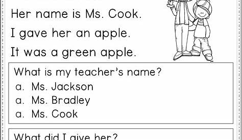 preschool reading comprehension worksheets