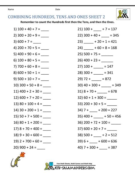 2nd grade sight words spelling word list worksheet. Math Worksheets For Grade 2 Place Value - Easy Worksheet