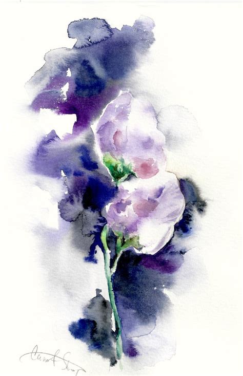 Original Watercolor Painting Purple Flowers Abstract