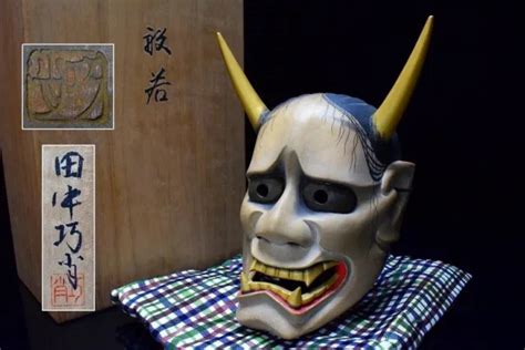 Noh Mask Japan Antique Hannya Colored Wood Carving Kagura Kyogen Takumi