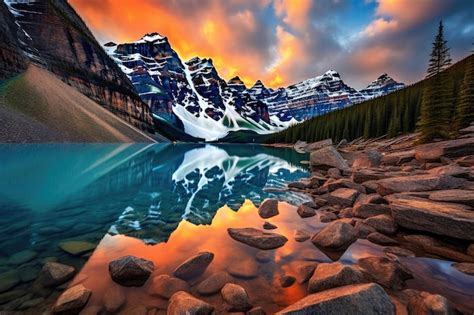 Vue Panoramique Du Lac Moraine Dans Le Parc National De Banff Canada