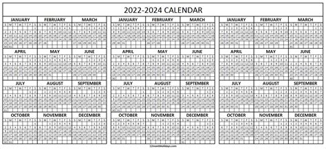 Printable Calendar 2022 2023 2024 Template Three Year Calendar