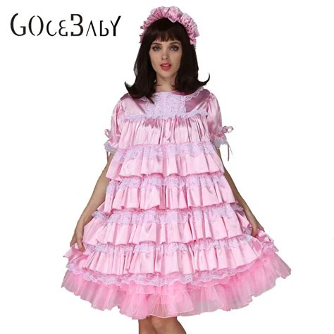 Adult Baby Sissy Girl Maid Satin Lockable Dress Costume Crossdress