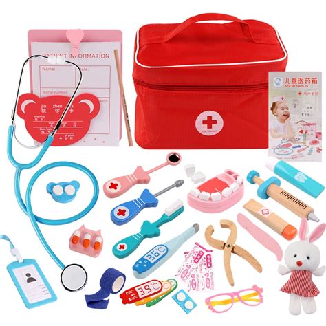 Review Kids Wooden Toys Pretend Play Doctor Set Nurse Injection Medical