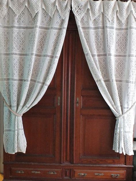 Shabby Chic Pair Antique French Lace Curtains Handmade Knitted Etsy