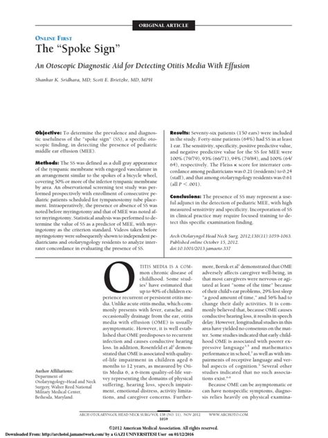 The Spoke Sign An Otoscopic Diagnostic Aid For Detecting Otitis