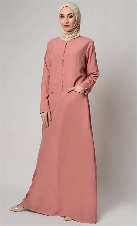 Zipper Detail Casual Muslimah Abaya Dress Abaya Dress Modest Dresses
