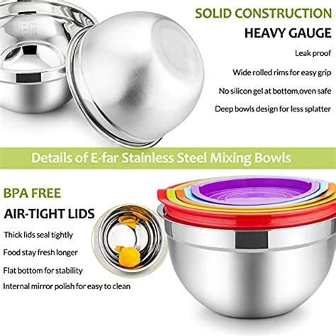 E Far Mixing Bowls With Lids Set Of 5 Stainless Steel Mixing Bowls