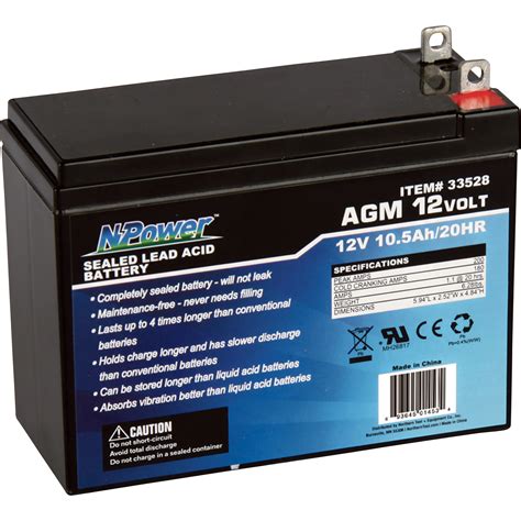 Npower 12 Volt Sealed Lead Acid Battery — 10 12ah Generator