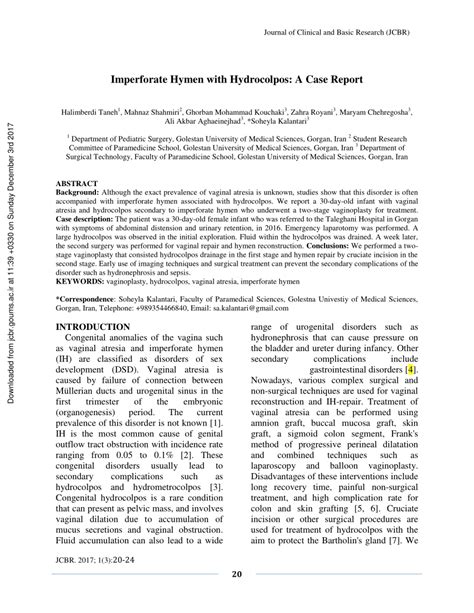 PDF Imperforate Hymen And Hydrocolpos A Case Report