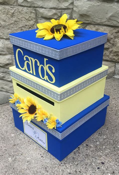 Custom Wedding Card Box 3 Tier Card Holder Square Blue And Etsy