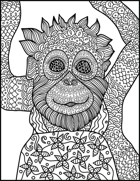 Do you like to color online? Animal Coloring Page: Monkey Printable Adult Coloring Page | Etsy