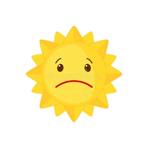 Vector Sad Sun Icon In Flat Style Isolated On White Background Stock
