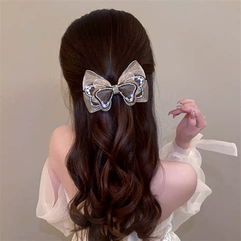 mesh diamond bow spring clip hair clip dressvy