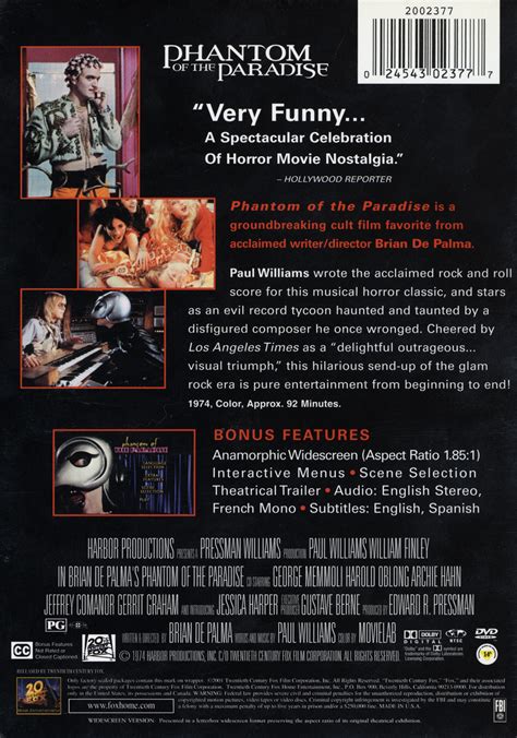 Rockymusic Phantom Of The Paradise Dvd Back Cover Image