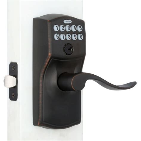 Schlage Accent Aged Bronze Keypad Electronic Door Lever With Camelot