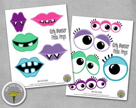 Girly Monster Photo Props Printable Instant Download Monster Eyes